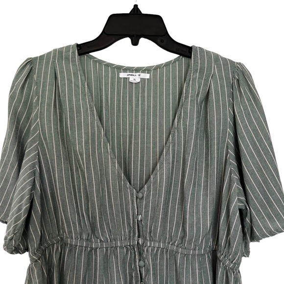 O’Neill Wes Stripe Moss Green V-neck Peplum Top Flowy Short Sleeve Women Size XL - Picture 5 of 11